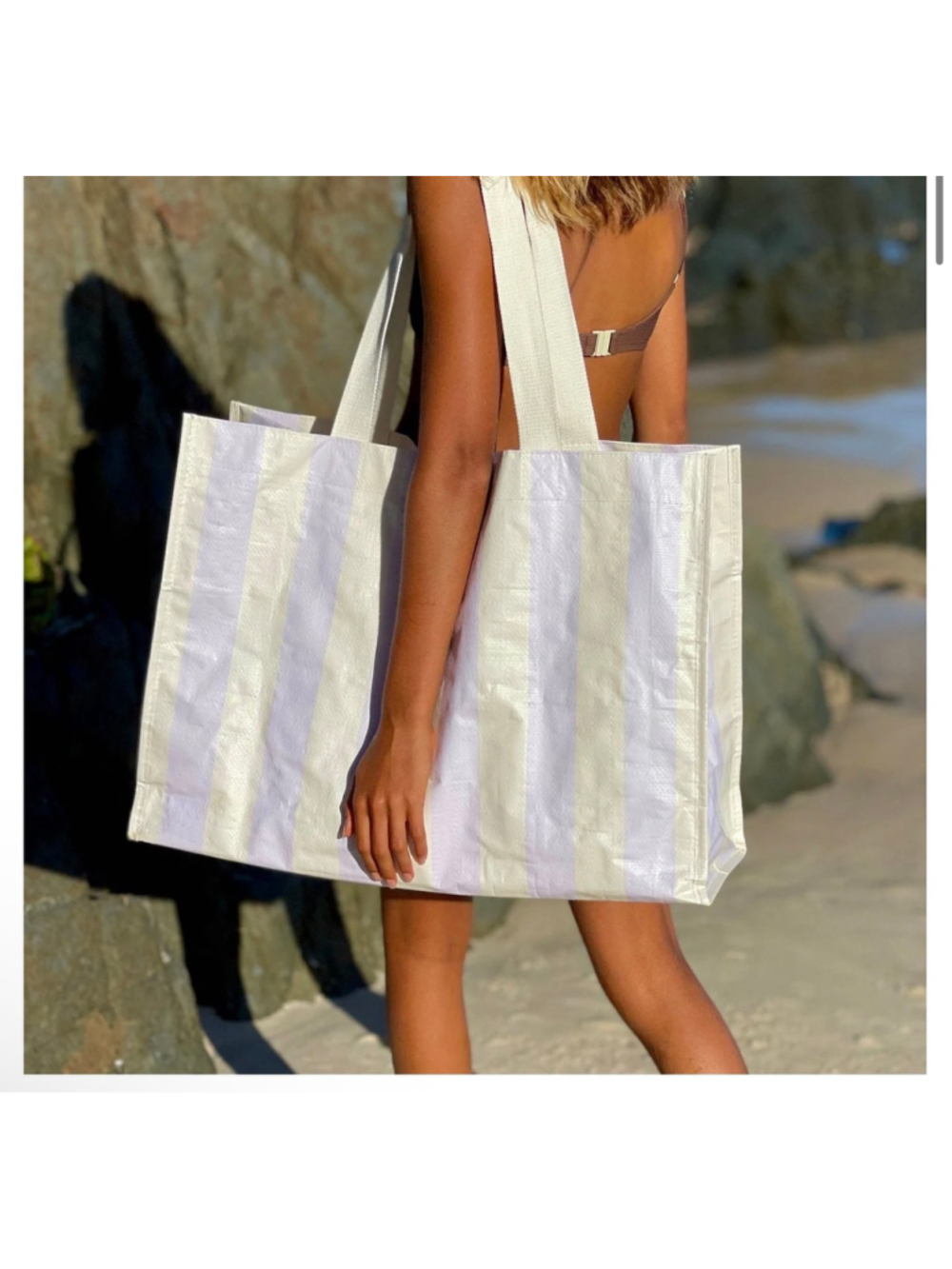 Sunny Life| Carryall Beach Bag Rio Sun Pastel Lilac Stripe Tote w/toiletries bag